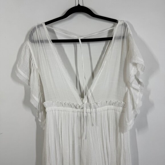 Aakaa White Boho Deep V-Neck Tassel Waist Beach Cover-Up Maxi Dress Size S - Picture 9 of 16